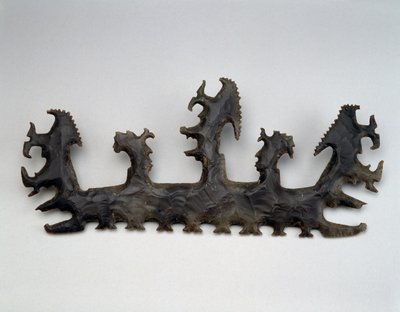 Zeremonialer Feuerstein mit Gott K und zwei Herren in einem monsterköpfigen Kanu, Guatemala, Späte Klassik, 550-800 von Mayan